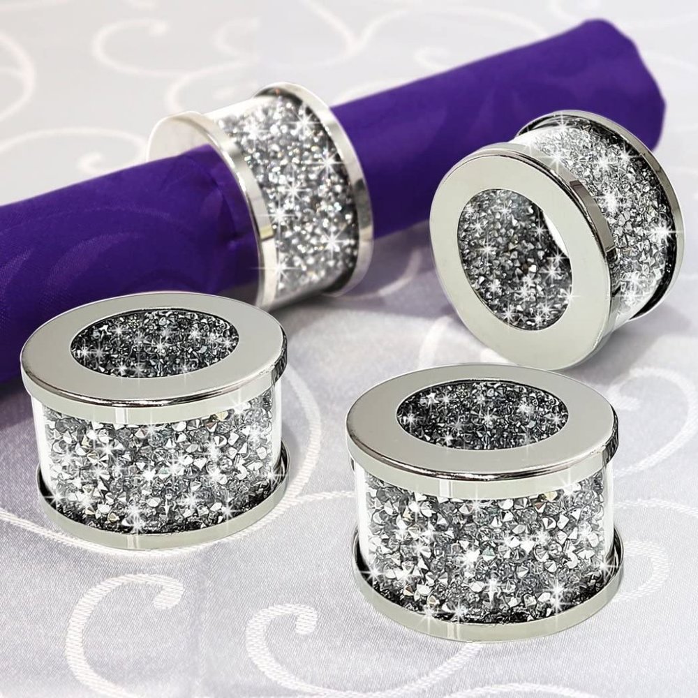 NEW Sparkling Bling Crystal Rhinestone Dinner Napkin Rings Place Setting…